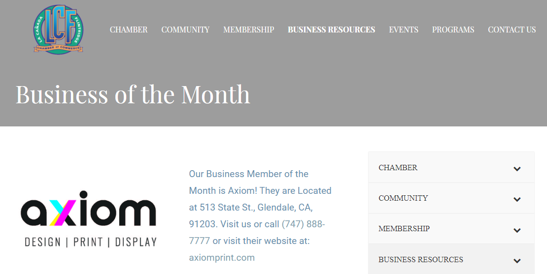 Axiom Print is Business of the Month!